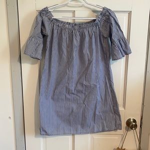 Blue/White stripped flow dress. Off the shoulder.Size Medium. Worn once.